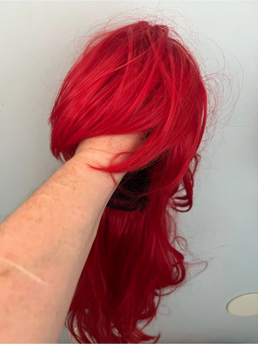 Vibrant Red Long Synthetic Wig with Side Bangs